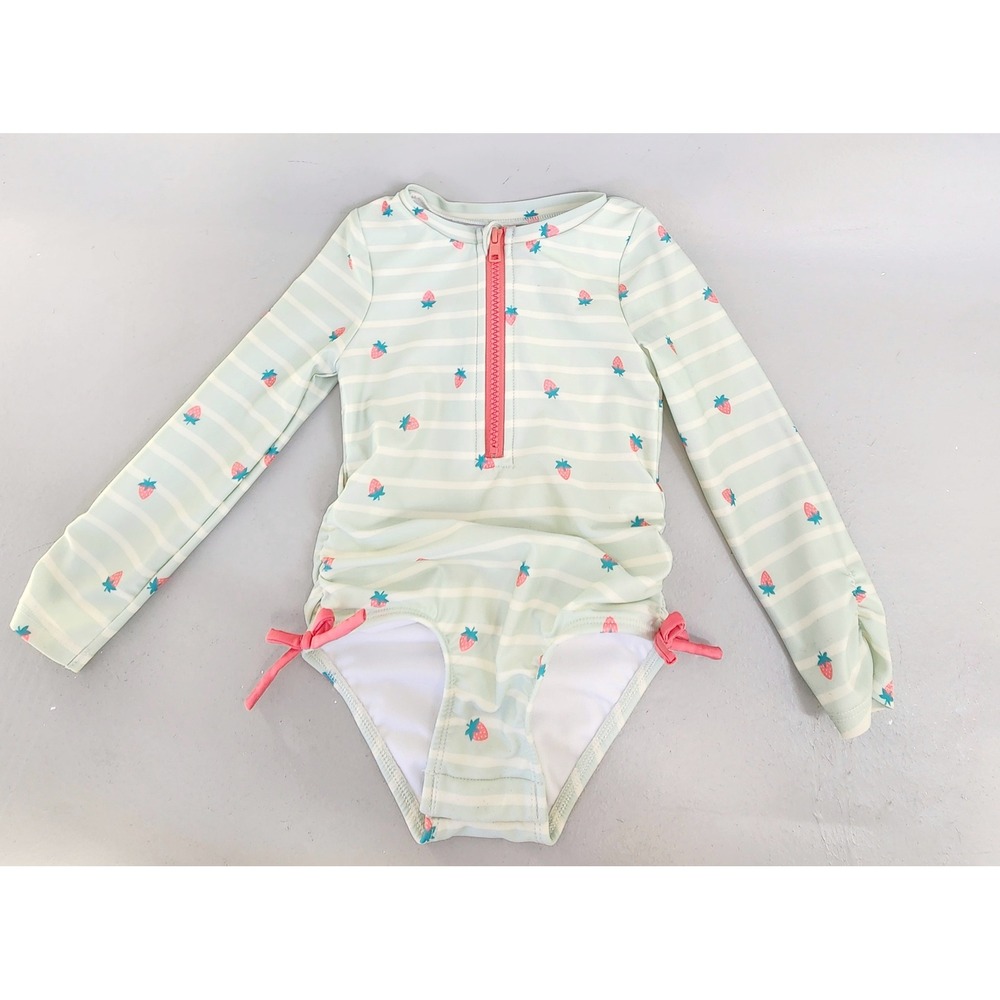 Cat & Jack Swimsuit Toddler Girls 3T Mint Green Strawberry Print Rash Guard